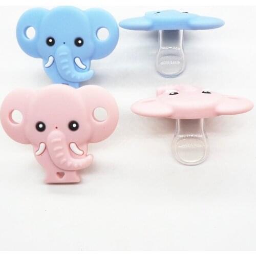 Chenkai 2PCS Silicone Elephant Nipple Teether DIY Newborn Infant Baby Nursing Animal Pacifier Dummy Teething Toy Craft BPA Free