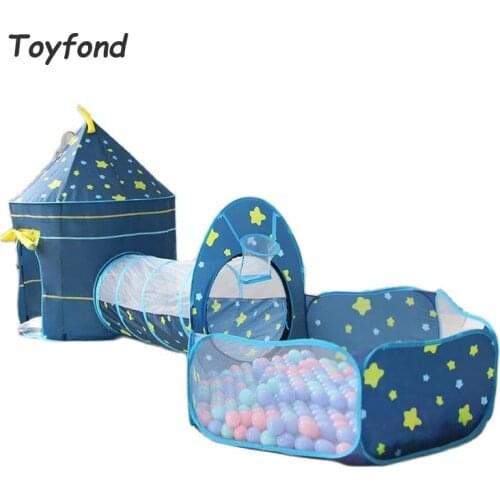 3IN1 Kids Play Tent House Toy Tipi Tents Crawling Tunnel with Ball Pit House Baby Starry Playhouse Toys Removable Indoor Tent