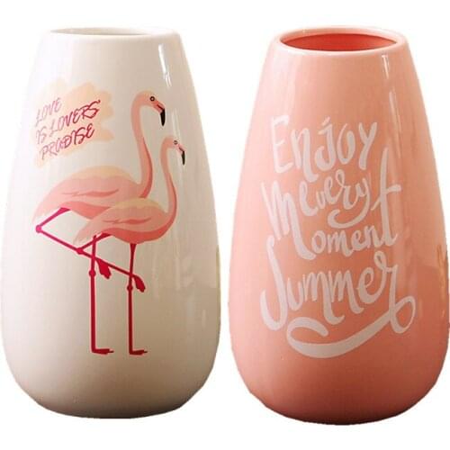 Europe Flamingo Flower Vase Ornaments Ceramic Vase Desktop Art Crafts Fashion Flower Inserted Vase Wedding Gifts Home Decoration