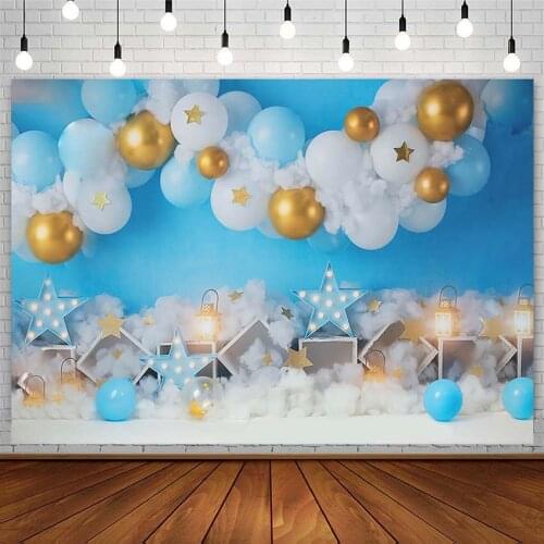 Bluey Gold Balloon Backdrop Newborn Boy Baby Shower Stars Cloud Birthday Decor Kid Photography Background Photo Studio Photozone