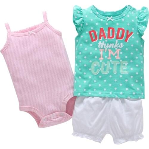 Sleeveless daddy letter print T-shirt tops+romper+shorts for baby girl outfit summer clothes newborn set babies clothing suit