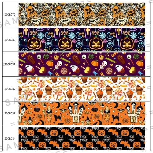 Halloween Pumpkin Printed Grosgrain/Satin Ribbon 5 Yards 25mm/38mm/50mm/75mm for DIY Crafts Packing Belt 2008079 200808