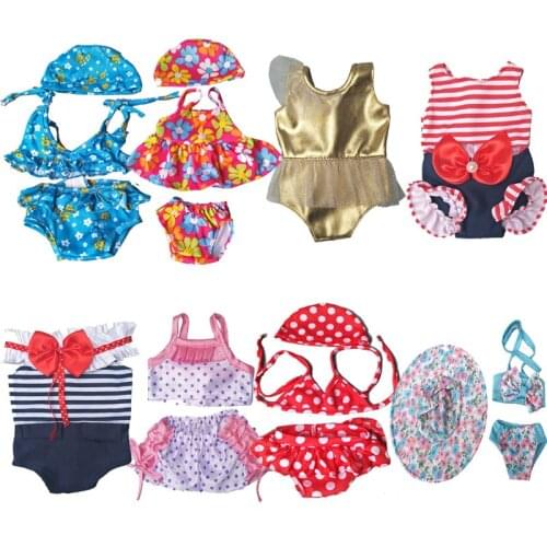 Summer Swim wearing For 18" Girl Doll Bikini + Cap summer Swimming Suit With cap fits for 43cm Baby dolls