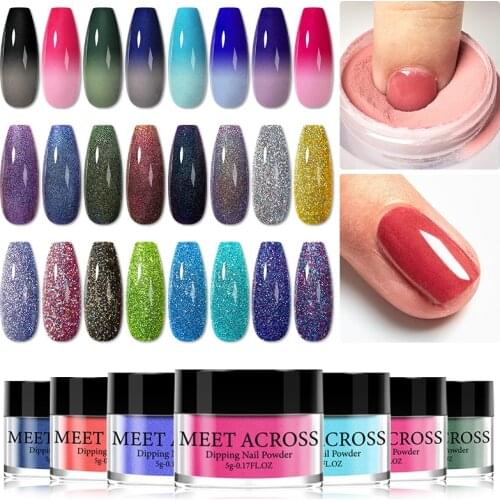 MEET ACROSS Dipping Nail Powder Natural Dry Matte Effect Glitter Nail Bright Pigment Dust Nail Powder DIY Nail Art Decoration