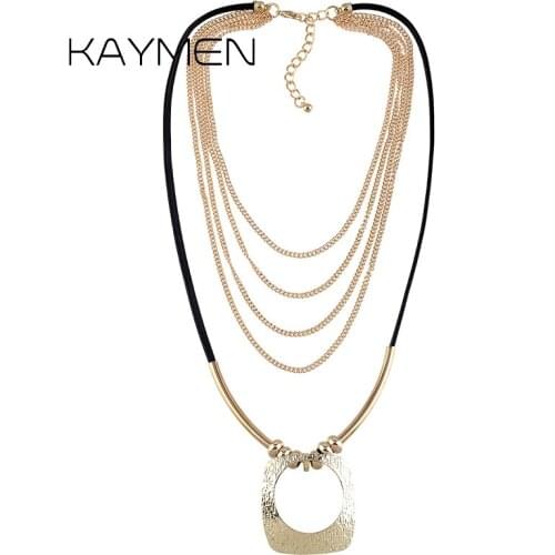 KAYMEN Multi-layers Fashion Chokers Necklace & Pendant for Girls Women Wedding Party Square Shape Golden Pendant Jewelry 1612