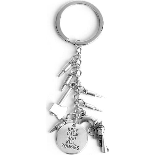 MQCHUN Movie The Walking Dead Keychain Holder Gun Bullet Axe Keychains Keep Calm And Kill Zombies Pendants Keyring -50