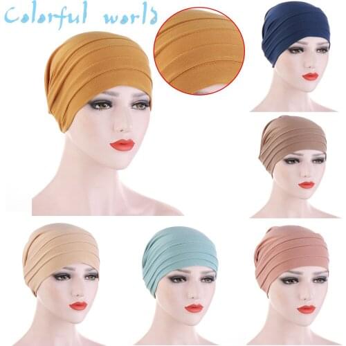 2020 New Women Muslim Turban Indian hat Hijab Islamic Chemo Cap Ladies Stretch Wrap Head Crystal Hemp Forehead Discount headband