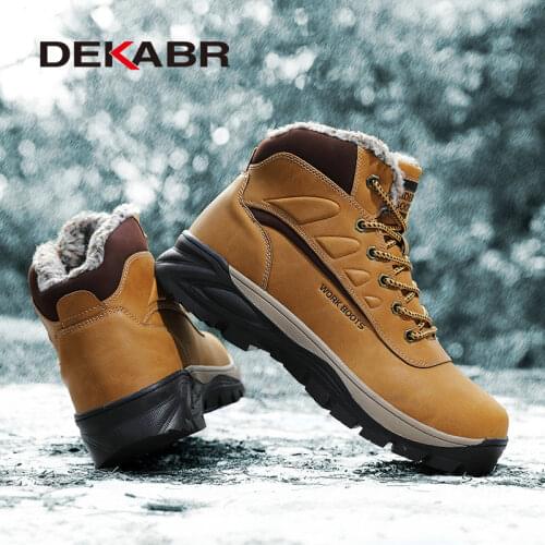 DEKABR Men High Quality Genuine Leather Boots Male Winter Casual Motorcycle Ankle Boots Men Lace-Up Boots Fashion Men Boots