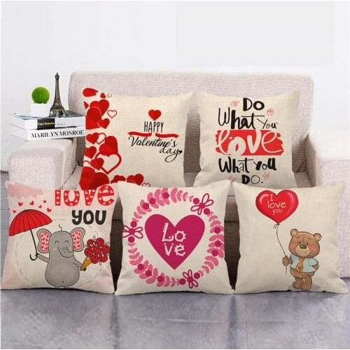 Pillow Cover Valentines Day Wedding Anniversary Gift Cushion Covers 45*45cm Artificial Linen Material Pillow Covers Decorative