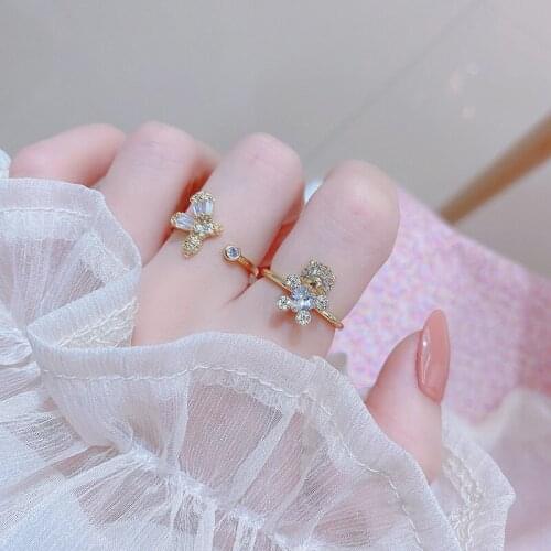 New Fashion Brand Jewelry Crystal Heart Bear Adjustable Rings for Women Delicate Zirconia Bee Wedding Rings Gift