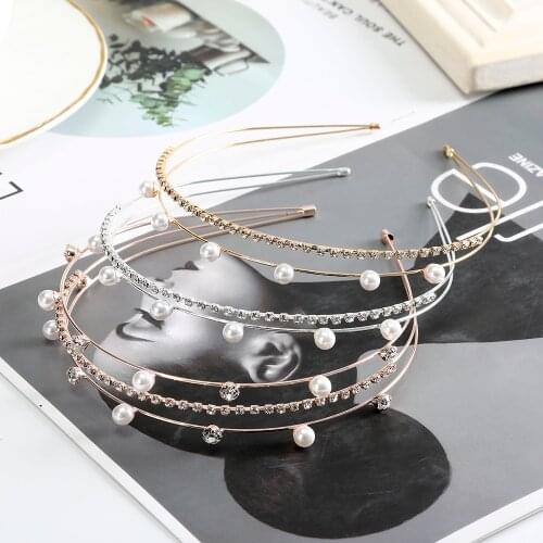 Haimeikang Fashion High-end Bezel Head Hoop Women Korean Hair Accessories Double Row 3 Drainage Pearl Headband Headwear