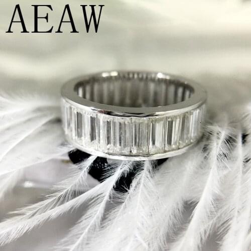 AEAW Emerald Baguette Enternity Wedding Engagement Ring 14K White Gold 2X5MM DF 8.5ctw Color Lab Diamond Band for Women