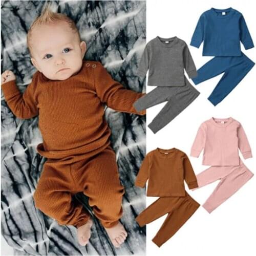 0-24M Toddler Kids Baby Girl Boy Sets Spring Autumn Clothes Long Sleeve Shirts Tops+Pants Solid Outfits Active Baby Tracksuits