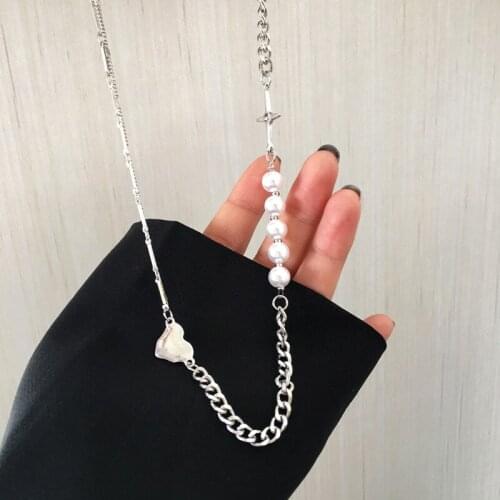 Fashion Creative Stitching Cross Short Pearl Necklace Internet Celebrity Elegant Heart Shape Long Necklace for Women
