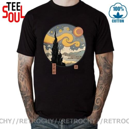 Retrochy Vintage Funny Van Gogh Style Starry Night T shirt Women men Japanese Kanji Painting T-shirt Trend Fashion Top Tee Shirt