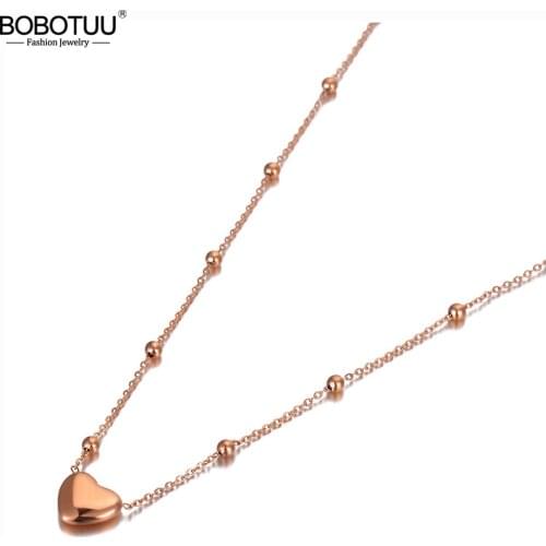 BOBOTUU Romantic Stainless Steel Love Heart Charm Pendant Necklaces Jewelry Classic Wedding Necklace For Women Collier BN20082