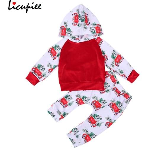 Christmas Babys Suit, Long Sleeve Hooded Sweater Mid Waist Long Pants with Car Patterns for Spring and Autumn 0-3 Years