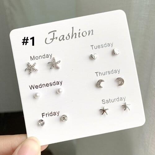 6 Pairs Fashion Rhinestone Crystal Heart Pearl Earrings Set Female Ear Stud Jewelry Wedding Earrings For Women Wholesale
