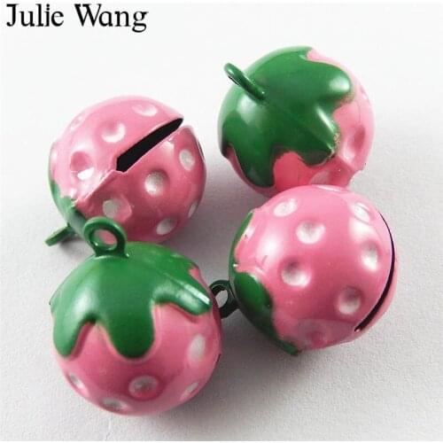 Julie Wang 5 pcs Cute Pink Plating Strawberry Bell Copper Charm For Jewelry Making Necklace Pendant Findings Metal Accessories