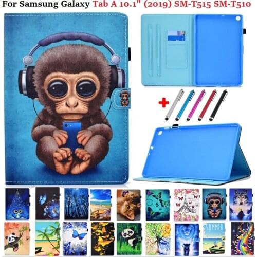 SM-T510 SM-T515 Case for Samsung Galaxy Tab A 10 1 2019 Case Folio Animal Cover Funda for Tablet Samsung Galaxy Tab A 2019 Case