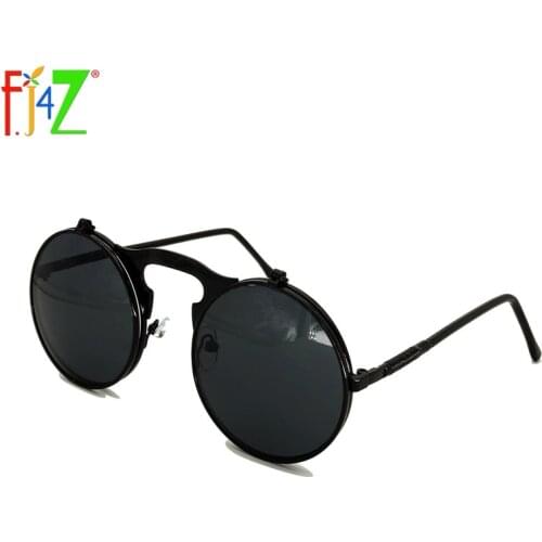 F.J4Z Fashion PunK Mens Round Sunglasses Round Metal Frame Cool Flip Top Sun glasses for Women Goggle oculos UV400 Protection