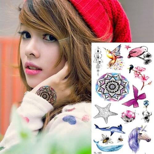 Mandala tattoo mehndi henna small tattoo sea whale birds horse sticker tatoo fake waterproof temporary tattoos for women hand