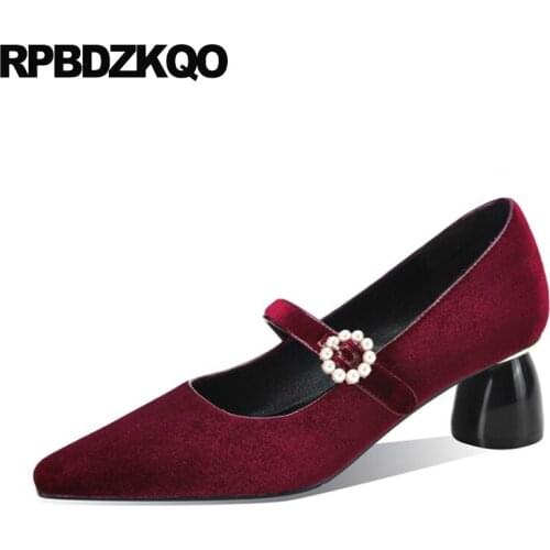 Women Chunky Plus Size Blue 4 34 Dress 10 42 High Heels 11 43 Suede Shoes Square Toe 33 Medium Pumps Closed Prom China New