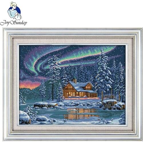 Joy Sunday Cross Stitch The aurora borealis Embroidered Kit DMC 11CT 14CT DIY Handmade Set Needlework Home Decor Painting Gift