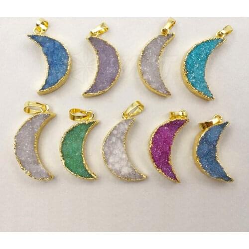 WT-P1237 WKT New Coming Druzy Quartz Crescent Pendant Colorful Pendant For Girls Women Loverly Jewelry Design Pendant