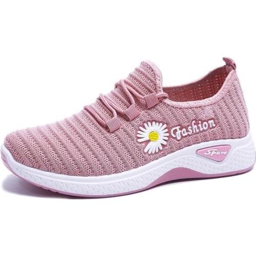 2021 Women Fly Weave Shoes Breathable Fabric Shoes Female Sneakers Soft Soled Work Walking Shoes Lightweight Vulcanized Shoes