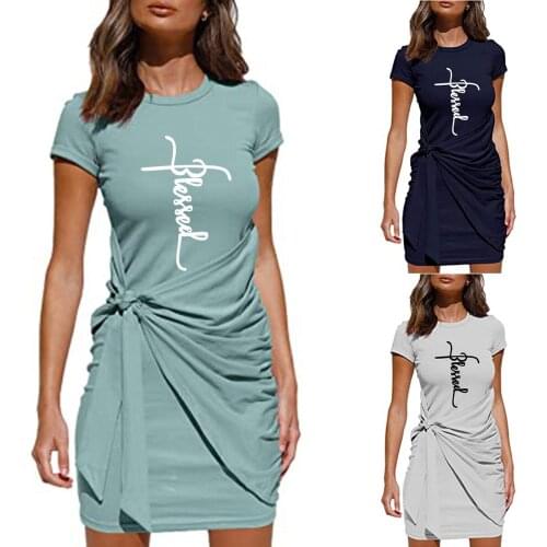 Woman Dress Summer Sports Style Irregular Letter Print Dress Short Sleeve Round Neck Pleated Bow Tie Belt Dress платье летнее 50