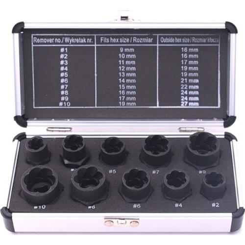 10-piece nut extractor high and short slide screw removal tool broken thread bolt extractor set