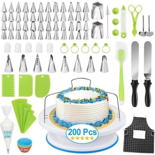 200-Piece Set Cake Turntable Korean Style Decorating Nozzle Pouch Scraper Scraper Apron Baking Accessories