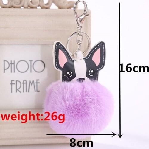 2018 Cute Animal Dog Fur Keychains Fur Pompom Key Chain pu Leather Metal Ring Bag Car Key Rings Keychain French Buckle FATPIG