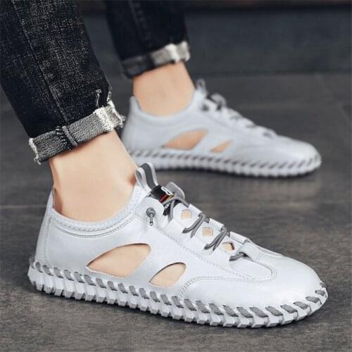 2021 Summer Trend Men BAOTOU Sandals Sewing Thread Leather Casual Shoes Outdoor Men Beach Roman Footwear Zapatos De Hombre