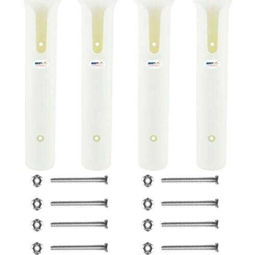 4 Poles Wall Mounted Fishing Rod Holders Tubes Links Fishing Rod Holder Rack Rests with Screws, White