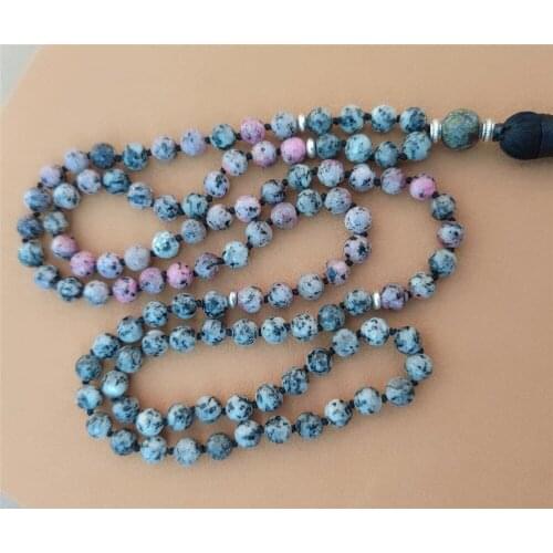 8mm Red black mottled stone 108 Beads Tassel Knotted Necklace Wristband Classic Meditation Colorful Bless Bracelet Pray Handmade