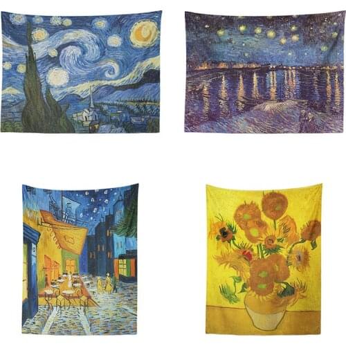 Colorful Plant Pattern Tapestry Flower Square Oil Painting Sunflowers Decorative Blanket Bedroom Living Room Wall Hanging