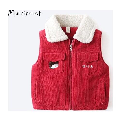 2020 Childrens Cotton Thick Warm Vest Kids Girl Boy Candy Color Fleece Collar Pocket Zipper Corduroy Tops Overcoat