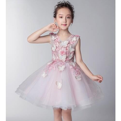 Pink Tulle Kids Dress For Wedding Appliques Flower Girl Party Gown For Christmas Baby Girl First Communion Costumes for Baptism
