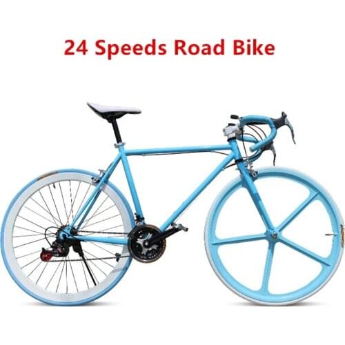 Road Racing Bike Magnesium Alloy Rims Bicycle 24 Speeds Adult Student Front Rear V-brake High Carbon Steel Frame 700C Butyl Tube