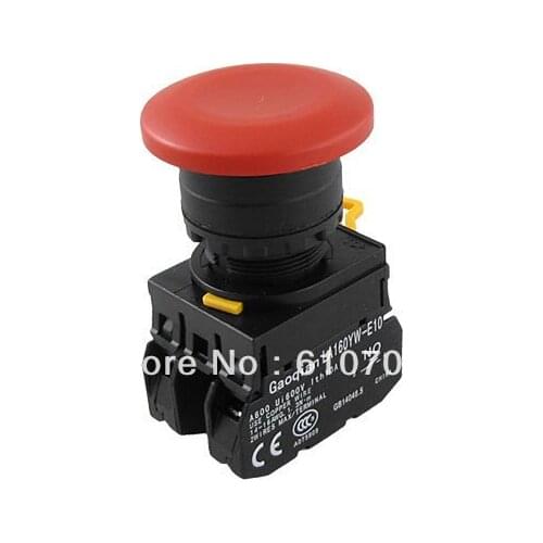 LA160YW Emergency Stop Red Mushroom 1NC 1NO Momentary Spring Return Push Button Switch