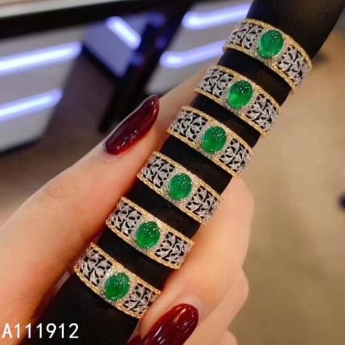 KJJEAXCMY fine jewelry natural Emerald 925 sterling silver new adjustable gemstone women ring support test fashion