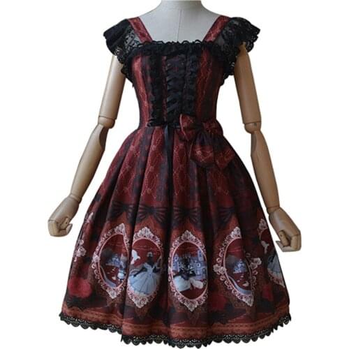 Alice costume women summer bandage dress 2016 ladies lolita dresses Chiffon lace Printing Pleated Sundresses lolita costume