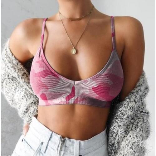 Summer Autumn Casual Sportwear Women Underwear Bra Sexy Camouflage Spaghetti Strapped Bra Top Without Steel Ring Plus Size S-4XL