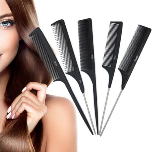 Metal Pin Tail Hair Trimmer Hair Brush Salon Black Carbon Cutting Comb New Professional Heat Resistant Hair Comb Styling Tool