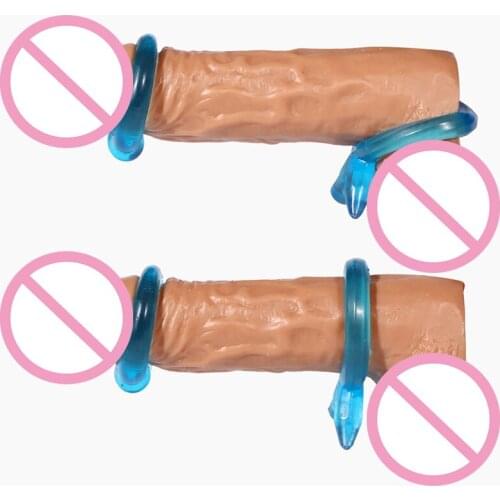 Man Nuo Silicone 2pcs/set Cock Ring Condoms Enlargement Penis Ring Extender Time Delay Sex Toys for Men Reusable Condom Sex Shop