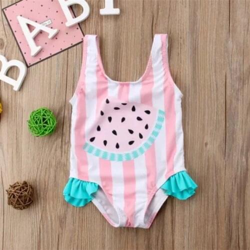 2021 New Childrens Striped Watermelon Double Shoulder Ruffle One-piece Swimsuit Girls Swimsuit Bikini