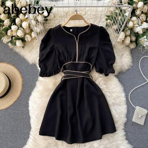 Women Chic Embroidery Dress French Retro Puff Sleeve V Neck A-line Dresses Summer Casual Elegant Vacation midi Dress