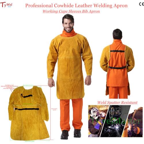 Welding Apron Leather Cape Sleeves & Bib Apron Flame Heat Abrasion Resistant Cowhide Worker Cloths Welding Protection Apron